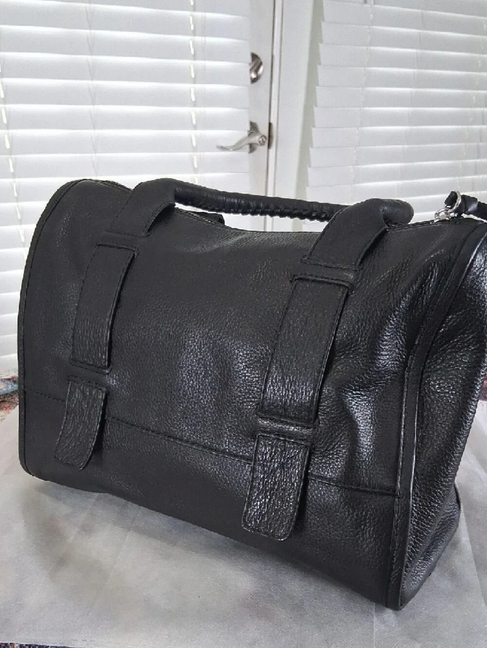 b. makowsky Black Leather Duffel Satchel